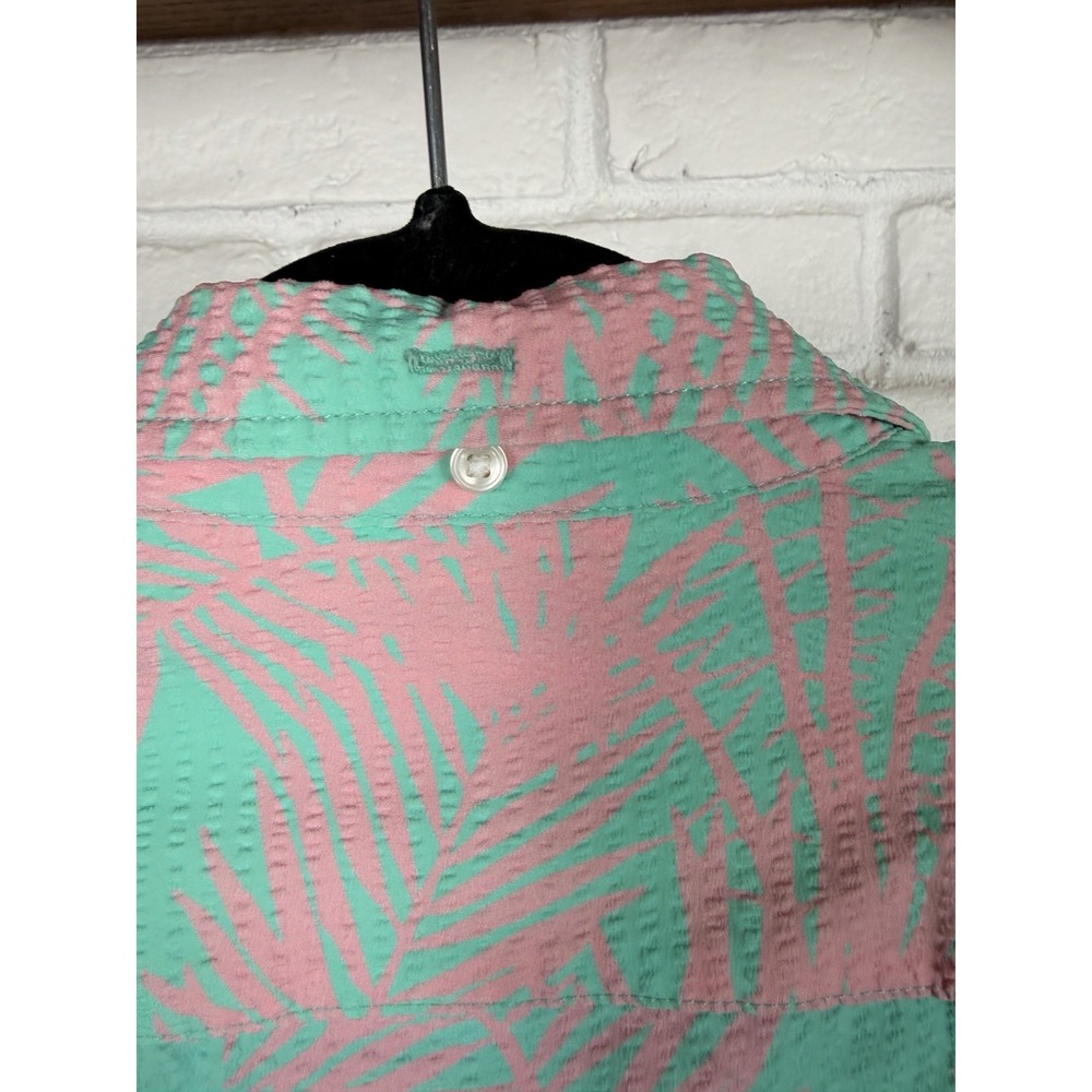 Chubbies Medium Pink Mint Palm Leaf Seersucker Button Up Hawaiian Shirt - Picture 5 of 6